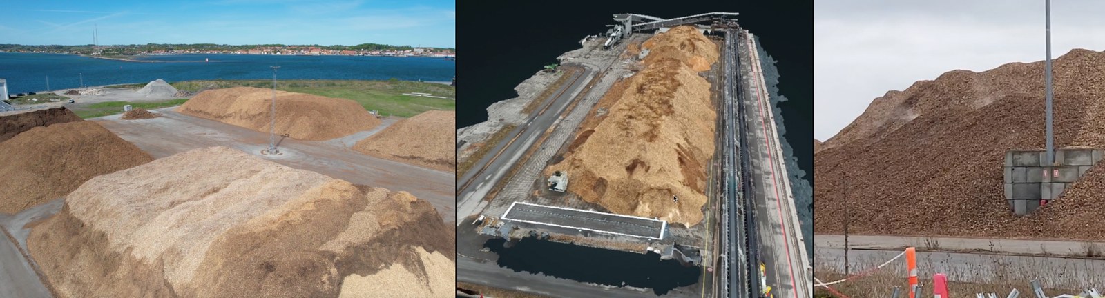 Biomass stockpiles, 3D photogrammetric model from drone imagery, and hotspot detection