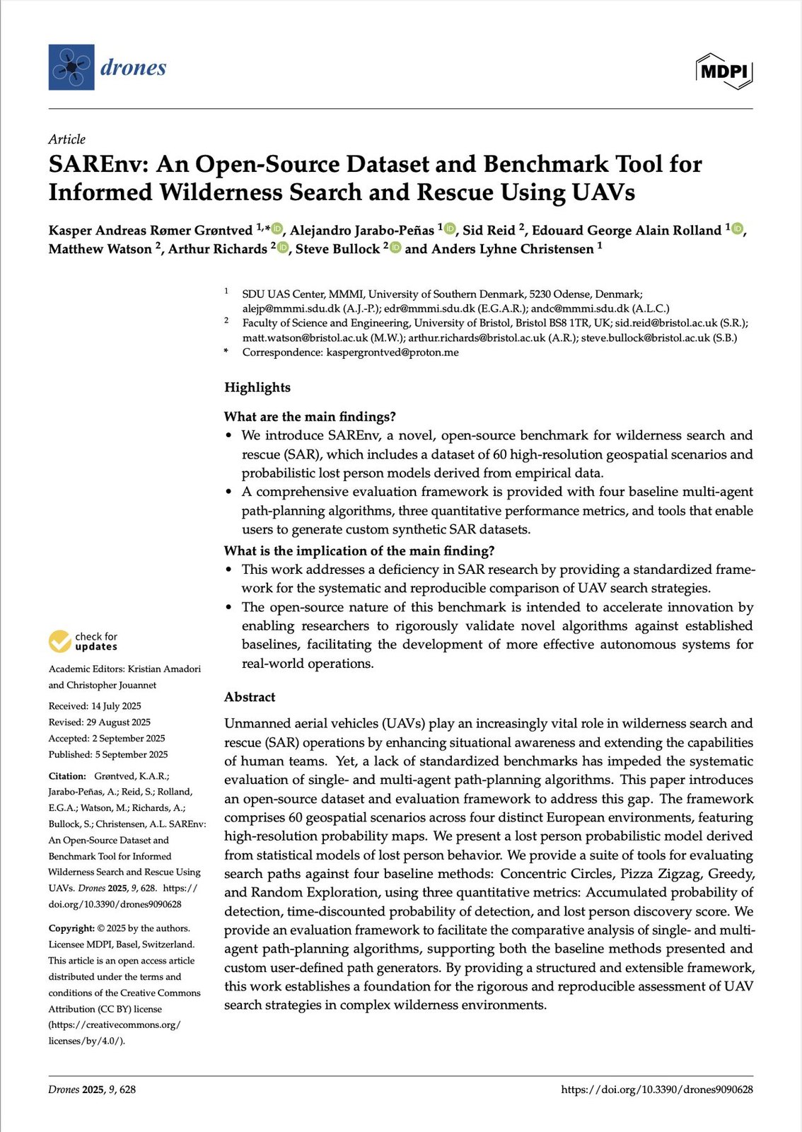 SAREnv paper in the journal Drones (MDPI)